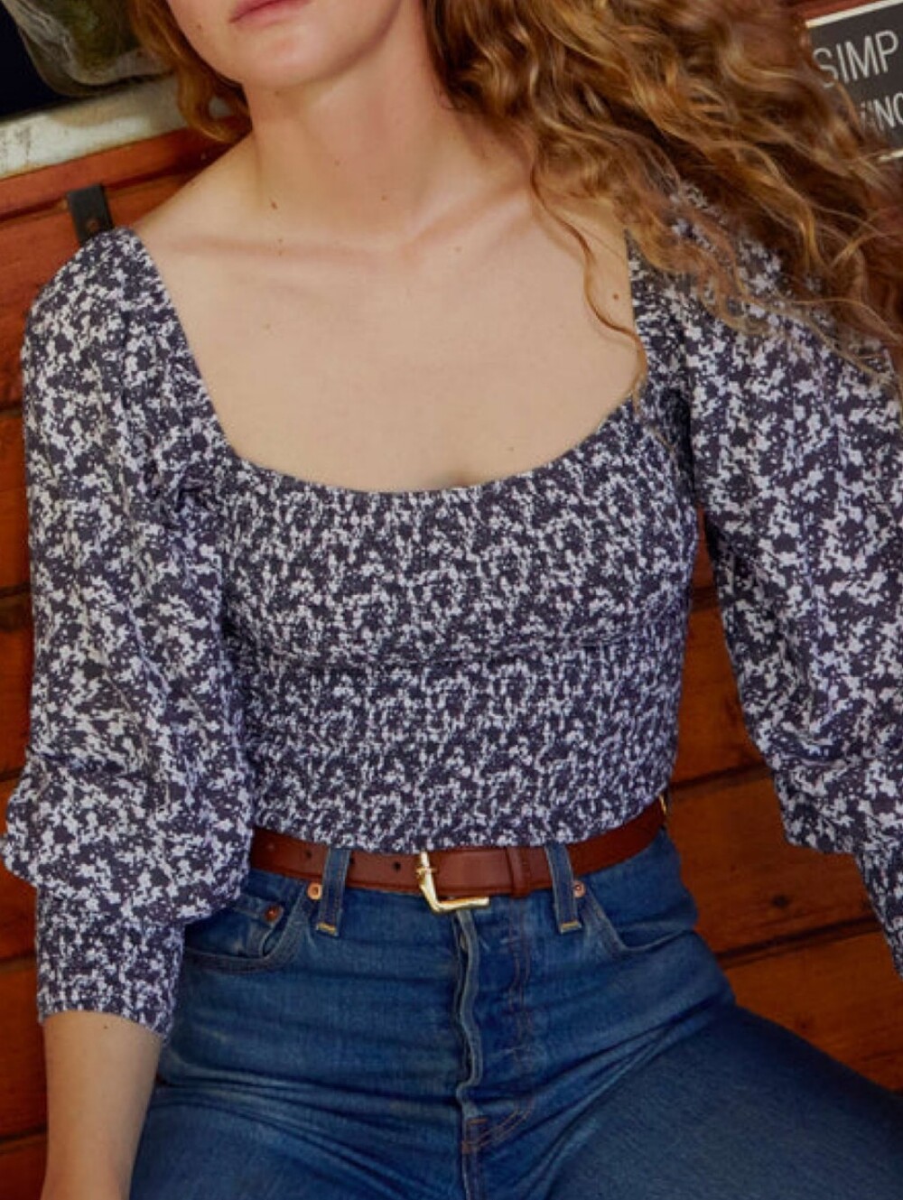 Nation Iona Floral Smocked Square-Neck Top